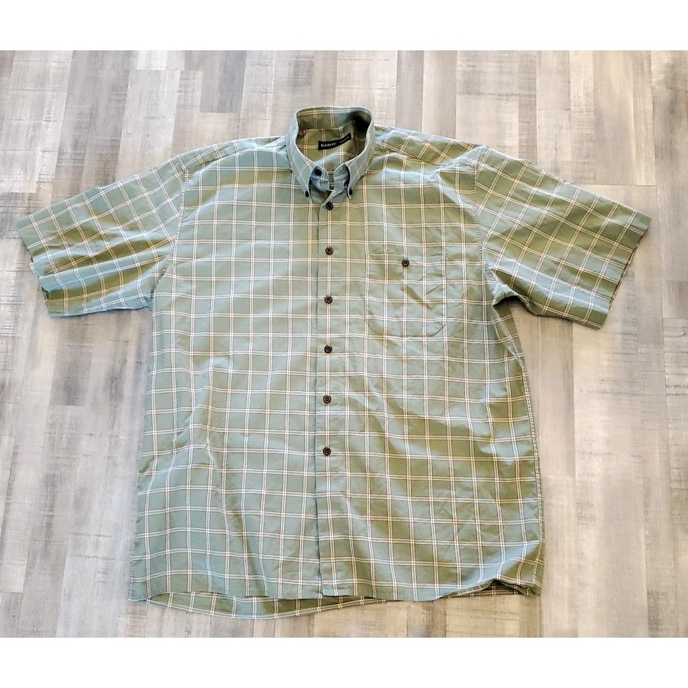 Emme Uno‎ Shirt Men's Large Short Sleeve Made in Italy 100% Cotton Green Check